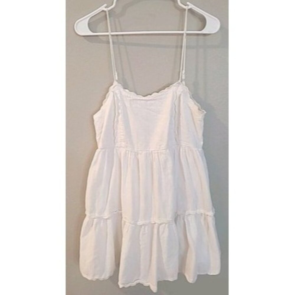 Urban Outfitters Women's White Dress S Scalloped Tiered Babydoll Cotton